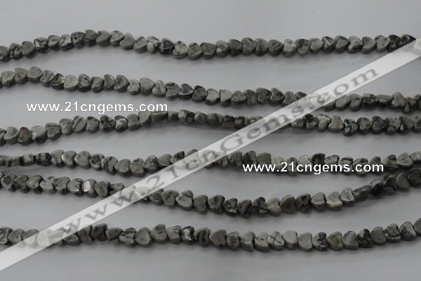 CPT184 15.5 inches 4*4mm heart grey picture jasper beads wholesale