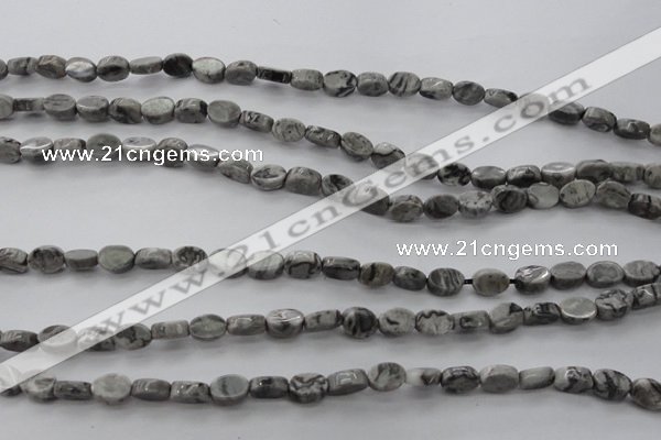 CPT185 15.5 inches 4*6mm oval grey picture jasper beads wholesale