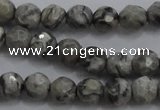 CPT186 15.5 inches 4mm faceted round grey picture jasper beads