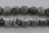 CPT187 15.5 inches 6mm faceted round grey picture jasper beads