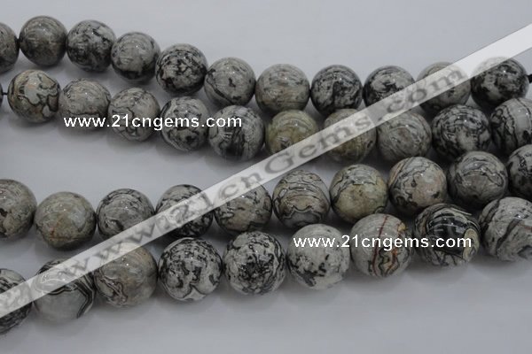 CPT191 15.5 inches 16mm round grey picture jasper beads wholesale