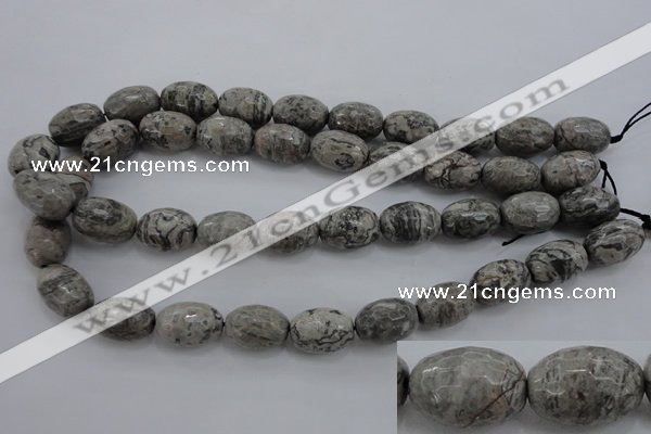 CPT195 15.5 inches 13*18mm faceted rice grey picture jasper beads