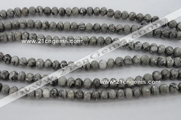 CPT196 15.5 inches 5*8mm faceted rondelle grey picture jasper beads