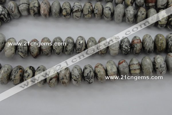 CPT197 15.5 inches 9*16mm faceted rondelle grey picture jasper beads