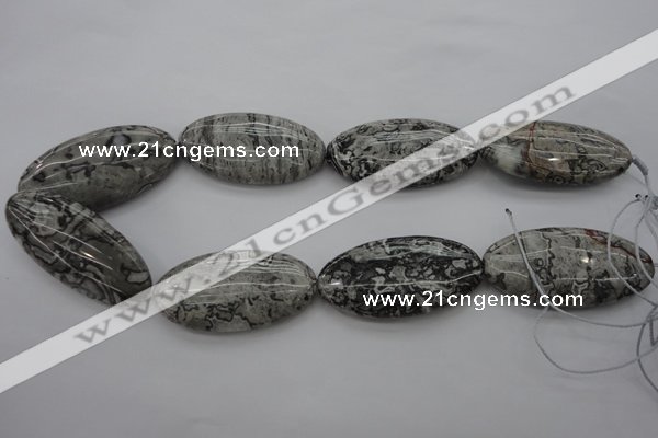 CPT198 15.5 inches 25*50mm oval grey picture jasper beads wholesale