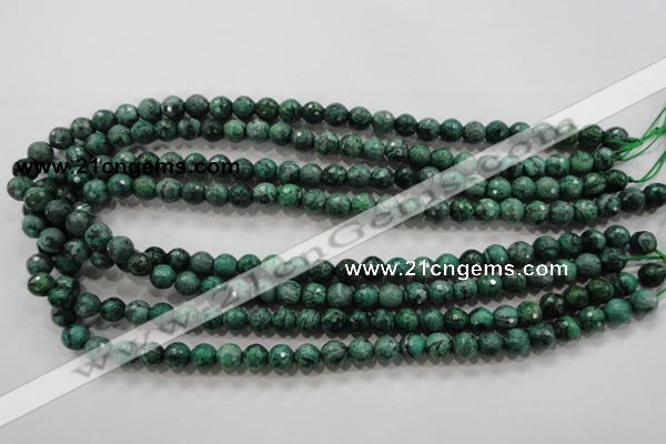 CPT214 15.5 inches 8mm faceted round green picture jasper beads