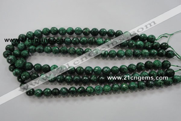 CPT215 15.5 inches 10mm faceted round green picture jasper beads