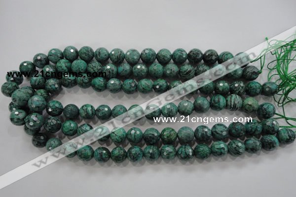 CPT216 15.5 inches 12mm faceted round green picture jasper beads