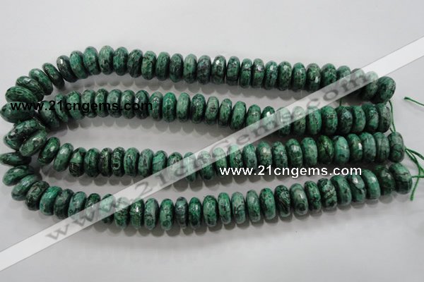 CPT224 15.5 inches 7*15mm faceted rondelle green picture jasper beads