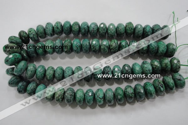 CPT226 15.5 inches 10*18mm faceted rondelle green picture jasper beads