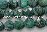 CPT232 15.5 inches 12mm faceted coin green picture jasper beads