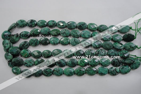 CPT238 15.5 inches 12*16mm faceted oval green picture jasper beads