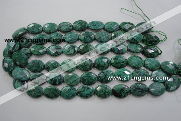 CPT240 15.5 inches 15*20mm faceted oval green picture jasper beads