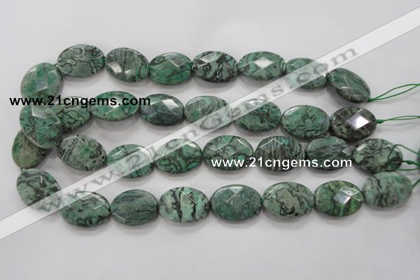 CPT241 15.5 inches 18*25mm faceted oval green picture jasper beads