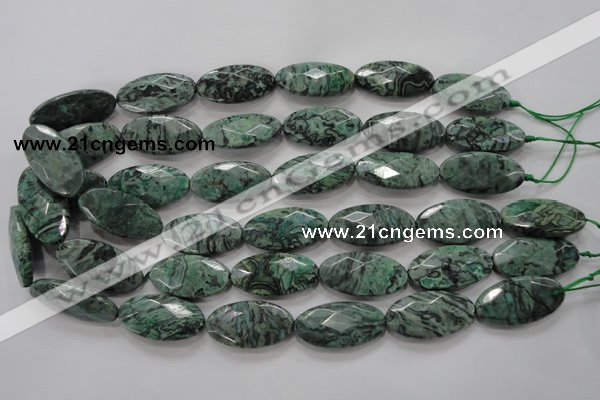 CPT245 15.5 inches 15*30mm faceted marquise green picture jasper beads