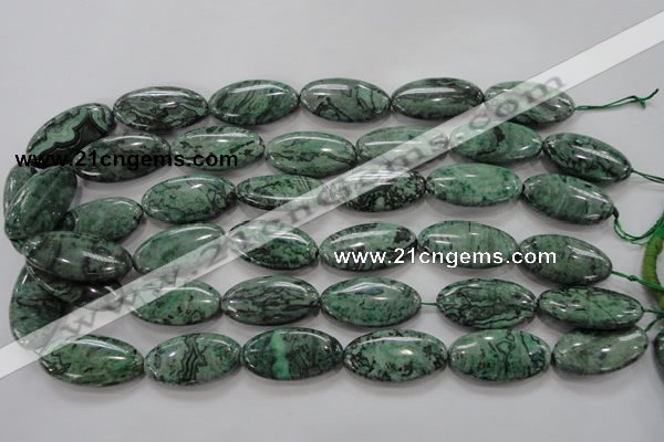 CPT246 15.5 inches 15*30mm marquise green picture jasper beads