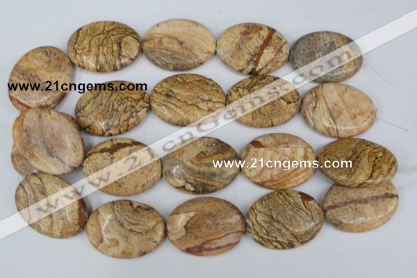 CPT256 15.5 inches 30*40mm oval picture jasper beads wholesale