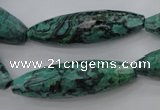 CPT309 15.5 inches 12*40mm rice green picture jasper beads