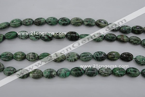 CPT318 15.5 inches 10*14mm oval green picture jasper beads