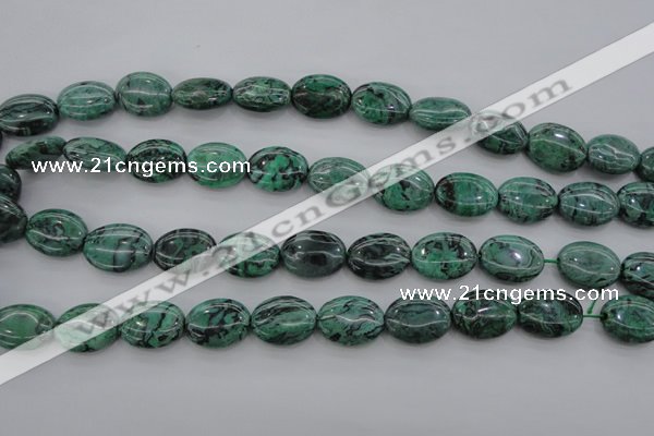 CPT319 15.5 inches 12*16mm oval green picture jasper beads