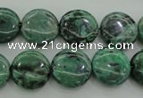 CPT328 15.5 inches 14mm flat round green picture jasper beads