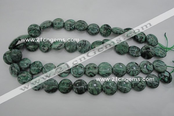 CPT329 15.5 inches 16mm flat round green picture jasper beads