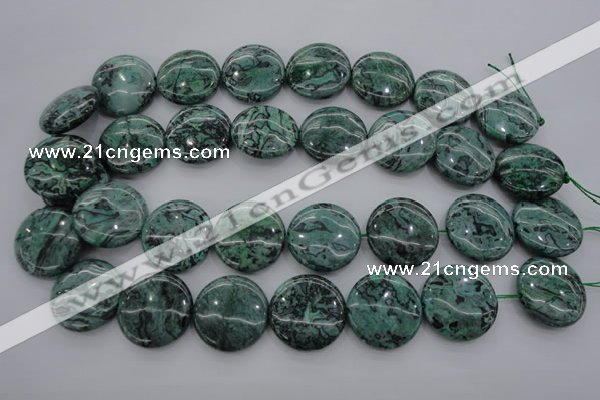 CPT332 15.5 inches 25mm flat round green picture jasper beads