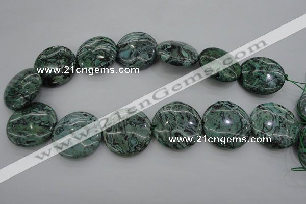 CPT333 15.5 inches 30mm flat round green picture jasper beads