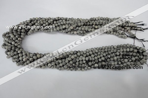 CPT351 15.5 inches 4mm round grey picture jasper beads wholesale