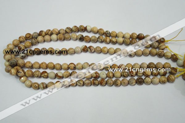 CPT502 15.5 inches 8mm faceted round picture jasper beads wholesale