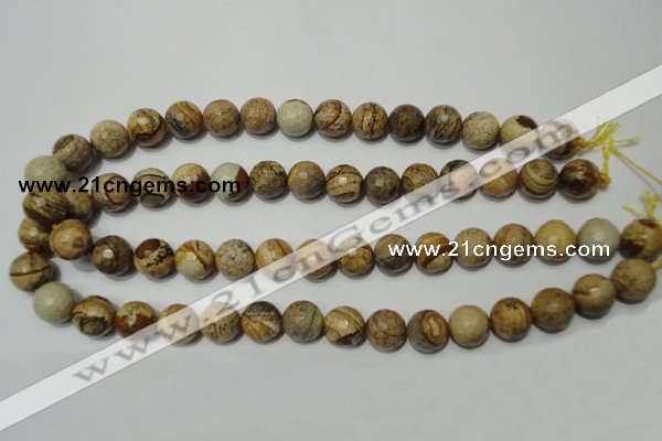 CPT503 15.5 inches 10mm faceted round picture jasper beads wholesale