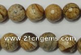 CPT504 15.5 inches 12mm faceted round picture jasper beads wholesale