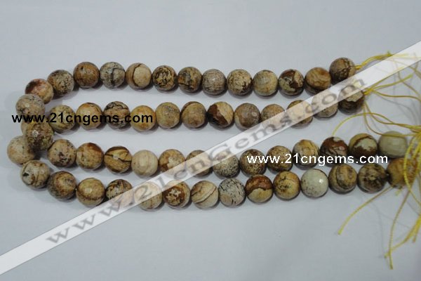 CPT505 15.5 inches 14mm faceted round picture jasper beads wholesale