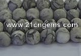 CPT571 15.5 inches 6mm round matte grey picture jasper beads