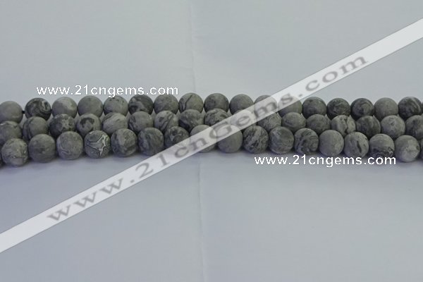 CPT572 15.5 inches 8mm round matte grey picture jasper beads