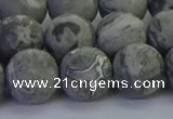 CPT574 15.5 inches 12mm round matte grey picture jasper beads