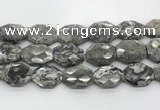 CPT581 20*30mm - 22*32mm faceted octagonal grey picture jasper beads