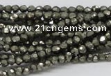 CPY03 16 inches 4mm faceted round pyrite gemstone beads wholesale