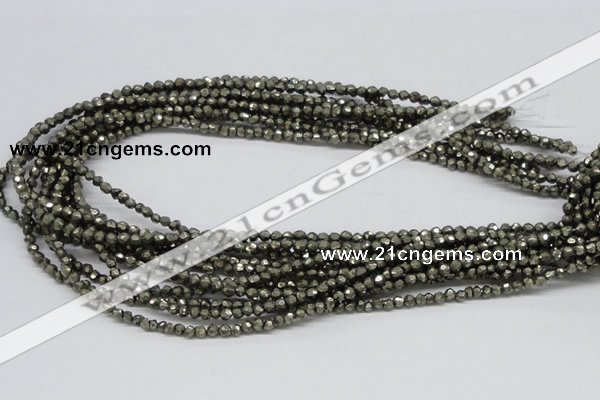 CPY03 16 inches 4mm faceted round pyrite gemstone beads wholesale