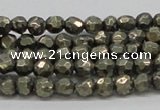 CPY04 16 inches 6mm faceted round pyrite gemstone beads wholesale