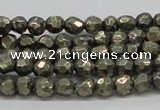 CPY04 16 inches 6mm faceted round pyrite gemstone beads wholesale