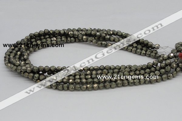 CPY04 16 inches 6mm faceted round pyrite gemstone beads wholesale