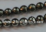 CPY106 15.5 inches 6mm faceted round pyrite gemstone beads wholesale