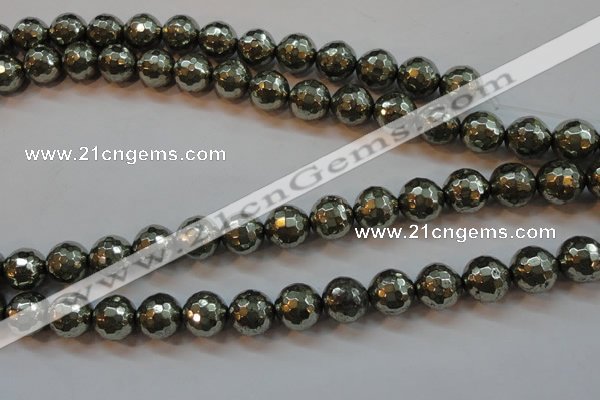 CPY108 15.5 inches 10mm faceted round pyrite gemstone beads wholesale