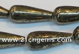 CPY135 15.5 inches 12*30mm teardrop pyrite gemstone beads wholesale