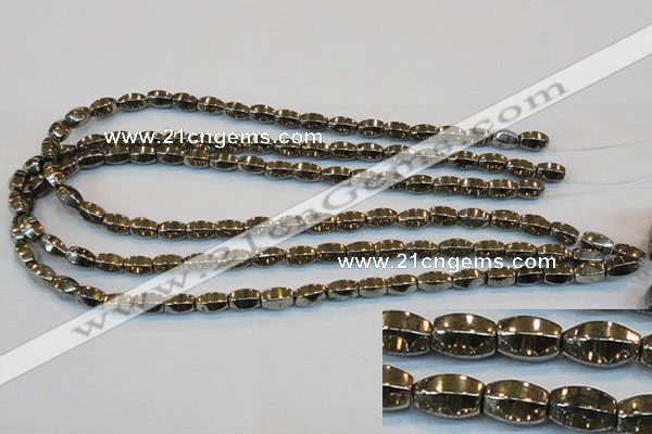 CPY141 15.5 inches 6*10mm rice pyrite gemstone beads wholesale