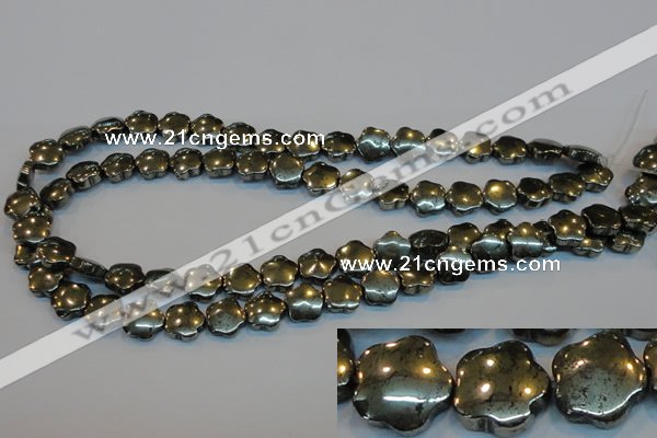 CPY162 15.5 inches 12mm carved flower pyrite gemstone beads wholesale