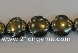 CPY163 15.5 inches 15mm carved flower pyrite gemstone beads wholesale