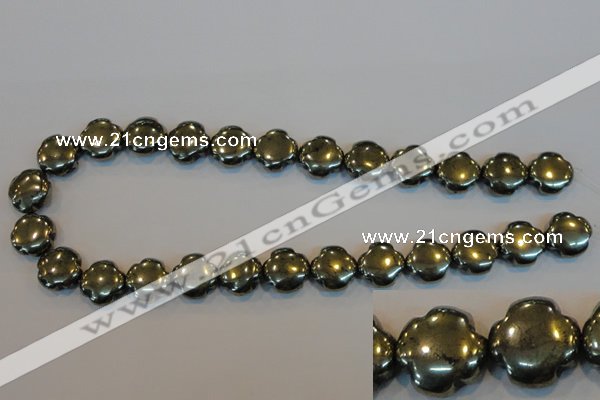 CPY163 15.5 inches 15mm carved flower pyrite gemstone beads wholesale