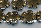 CPY165 15.5 inches 20mm carved flower pyrite gemstone beads wholesale